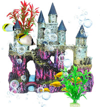 Aquarium Castle Decor, Resin Castle for Fish Tank with Randomly Color Plants Decorations - 【purple】