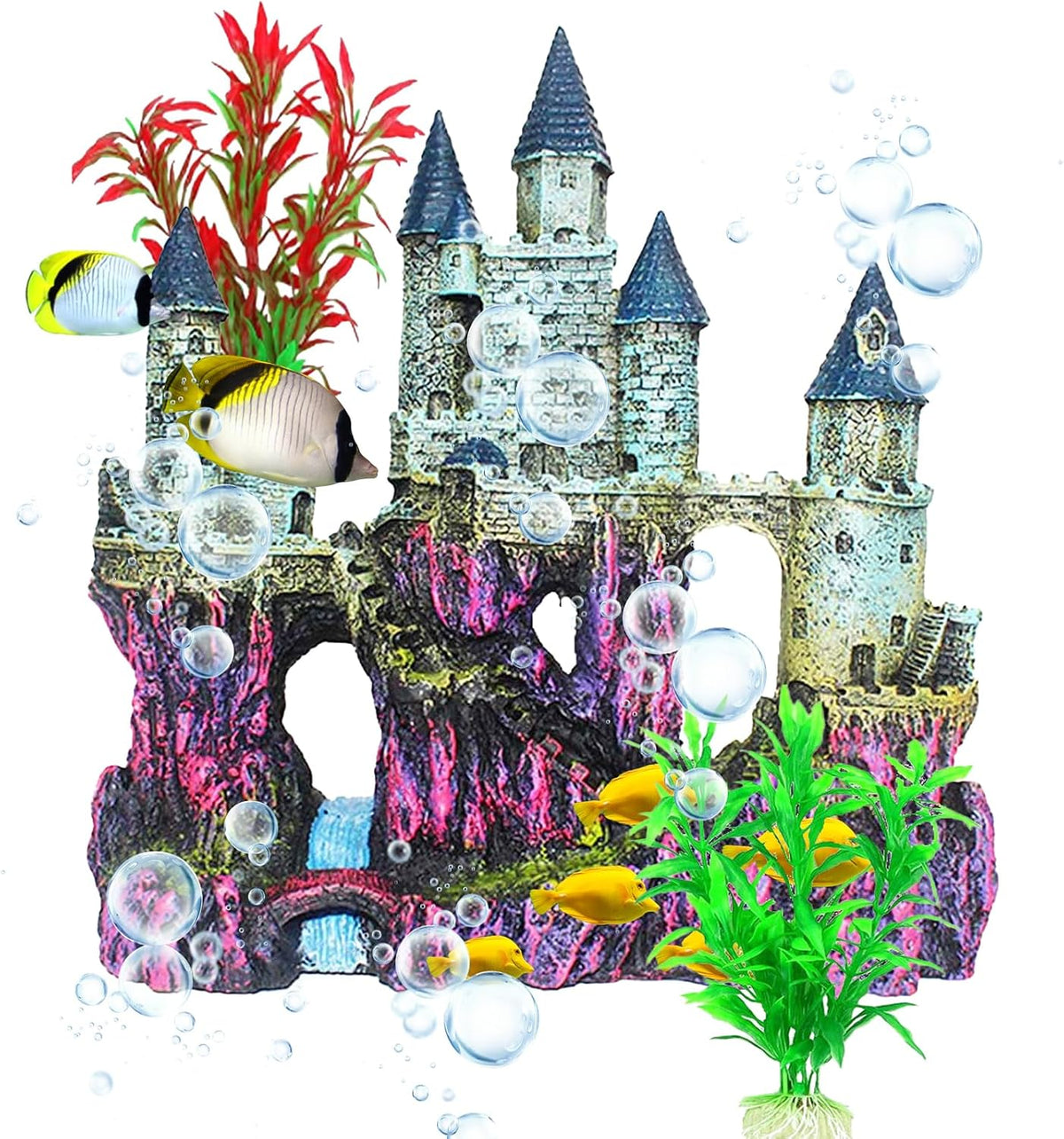 Aquarium Castle Decor, Resin Castle for Fish Tank with Randomly Color Plants Decorations - 【purple】