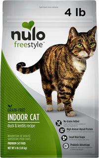 Nulo FreeStyle High Protein Indoor Cat Food, Duck & Cod Recipe - Natural Grain-Free Dry Indoor Cat Food with Omega Fatty Acids, & Probiotics, 4 lb Bag