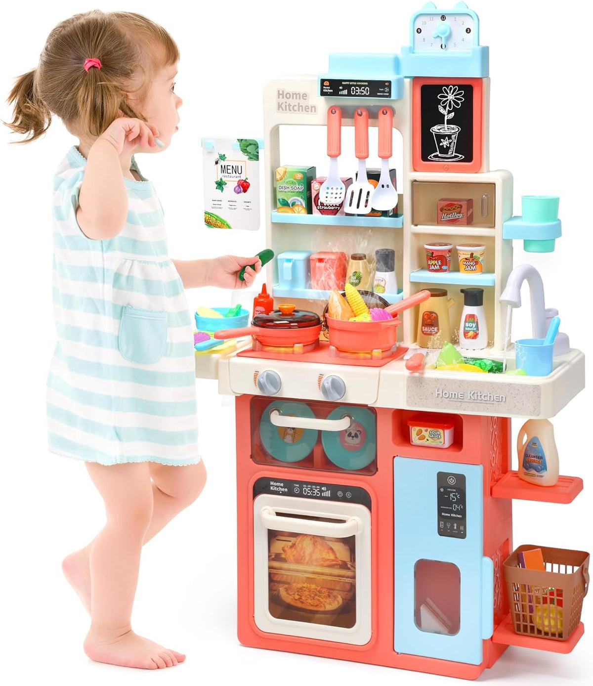 HOLYFUN Kids Kitchen Playset - Pink