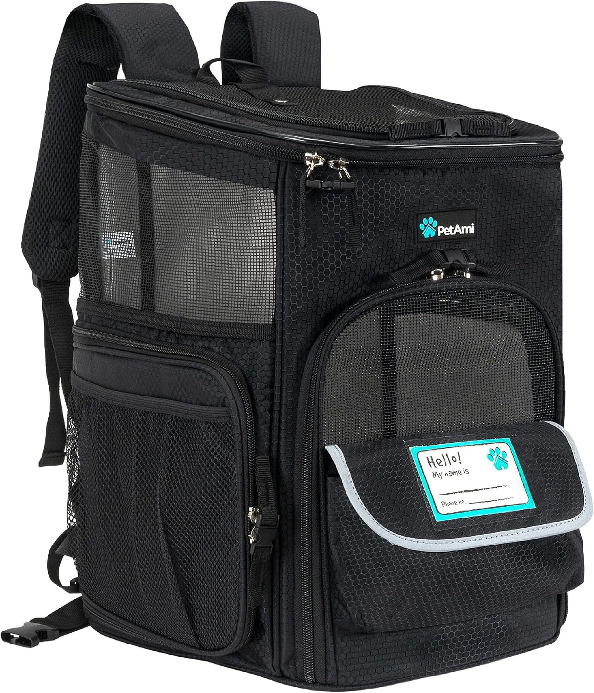 PetAmi Dog Backpack Carrier - Black / 12.5"L x 12.0"W x 16.5"H