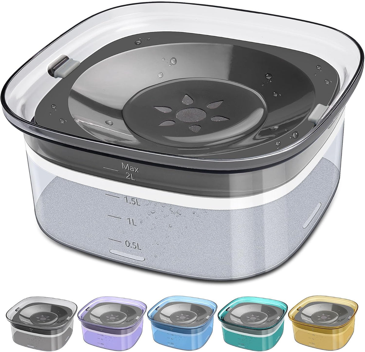 UPSKY 4L Dog Water Bowl No Spill Large Capacity Slow Drinking Water - 2 L / Gray