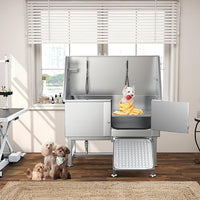 YITAHOME Dog Grooming Bathtub, Professional Stainless Steel 304 Dog Bathing Station w/Right Ramp, Faucet, Floor Grate, 50in Pet Washing Station for Large, Medium, Small Pets