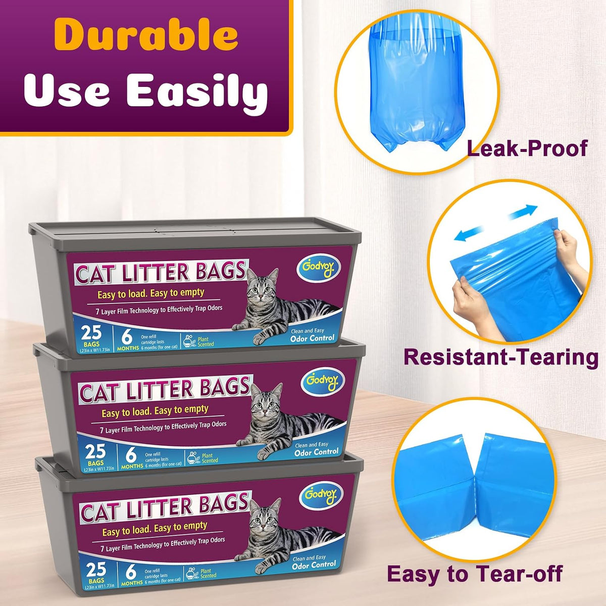Cat Litter Refill Bags Compatible with Genie Easy Roll Litter Bin – Daily Care for Cats - 3 Packs - image 2