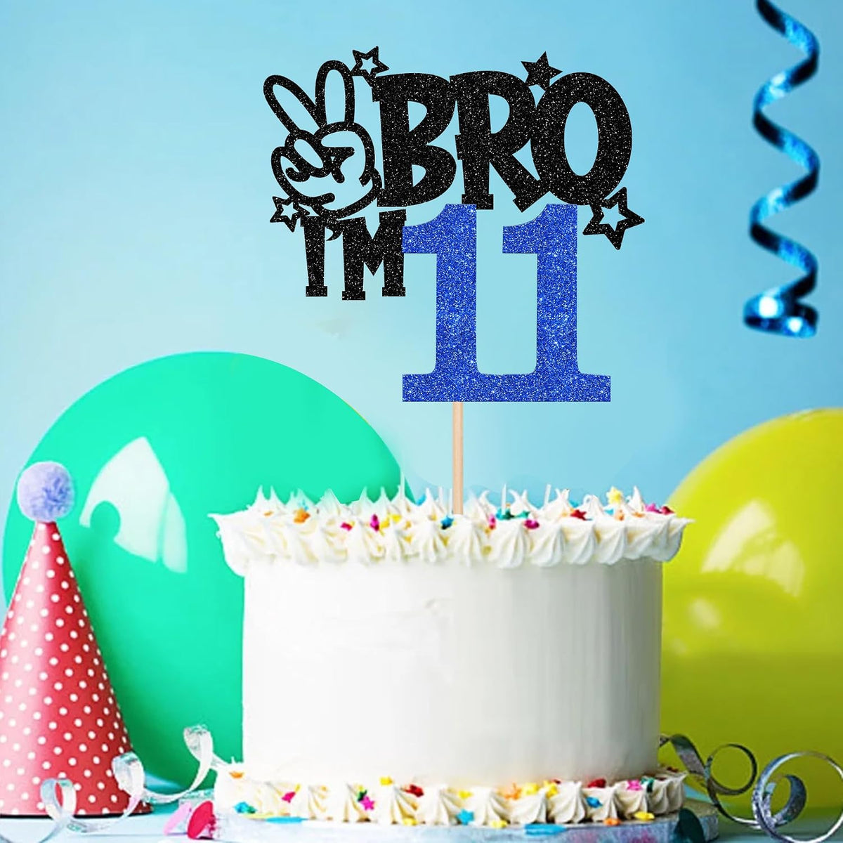 1 PCS Brother I'm 7 Cake Topper Glitter Star Happy 7th Birthday Cake - Blue 11th - image 4