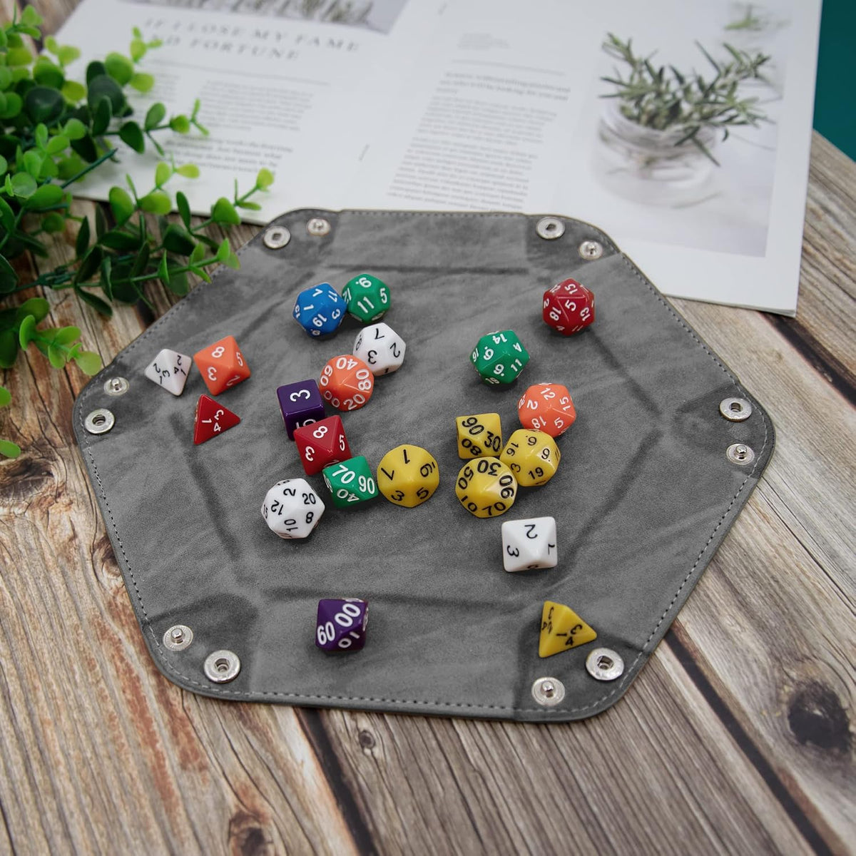 SIQUK 6 Pieces Dice Tray Hexagon Dice Rolling Holder Folding PU - Violet, Black, Cyan, Blue, Gray, Dark Green - image 4