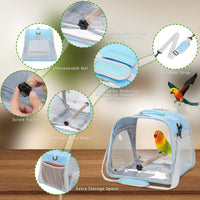Small Bird Carrier, Large Window Travel Cage with Stand and Easy Clean Tray for Parrot Parakeet - Blue - image 4