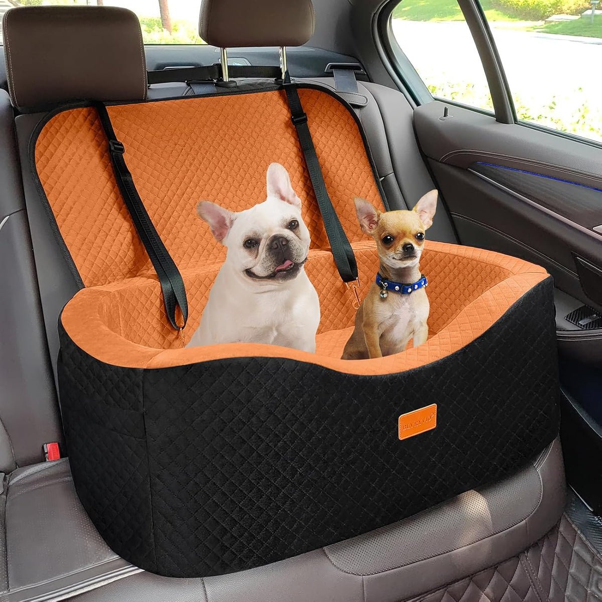 BLVRYVIO Large Dog Car Seat for Medium Sized Dogs Under 55lbs or 2 - Burnt Orange / Large