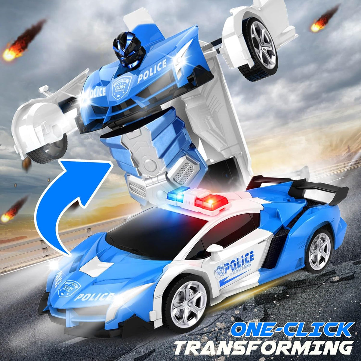 Dolanus Remote Control Car, Transform Robot, Boys Toys Gifts - Police-blue - image 2