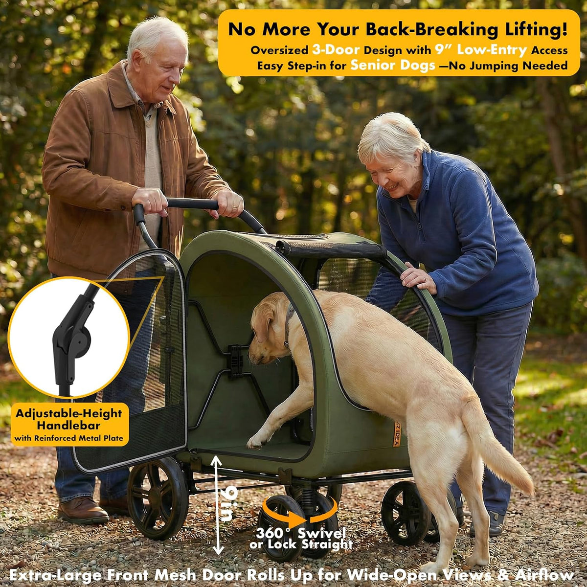 PAWZIDEA 3-in-1 Large Dog Stroller with Detachable Carrier - Forest Green - image 4