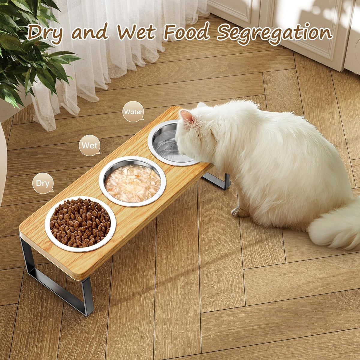 Elevated Cat Bowls with 3 Stainless Steel Bowls - Bamboo 2 PACK - image 2