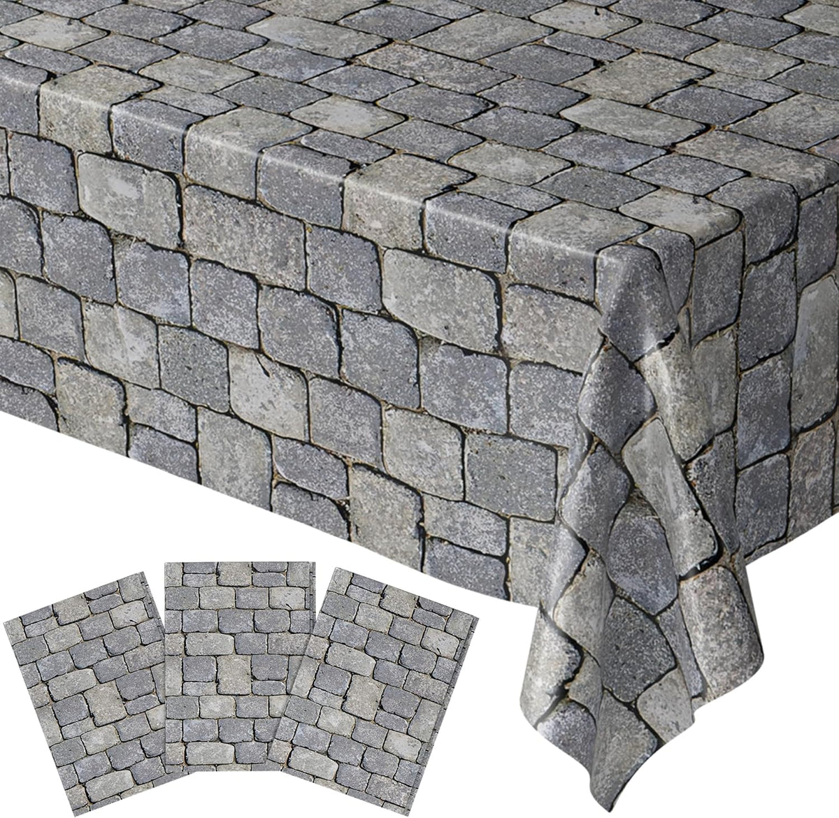 Stone Wall Table Covers, 54"x108" XL, Medieval Party Decorations - Stone Wall (Pack of 3)