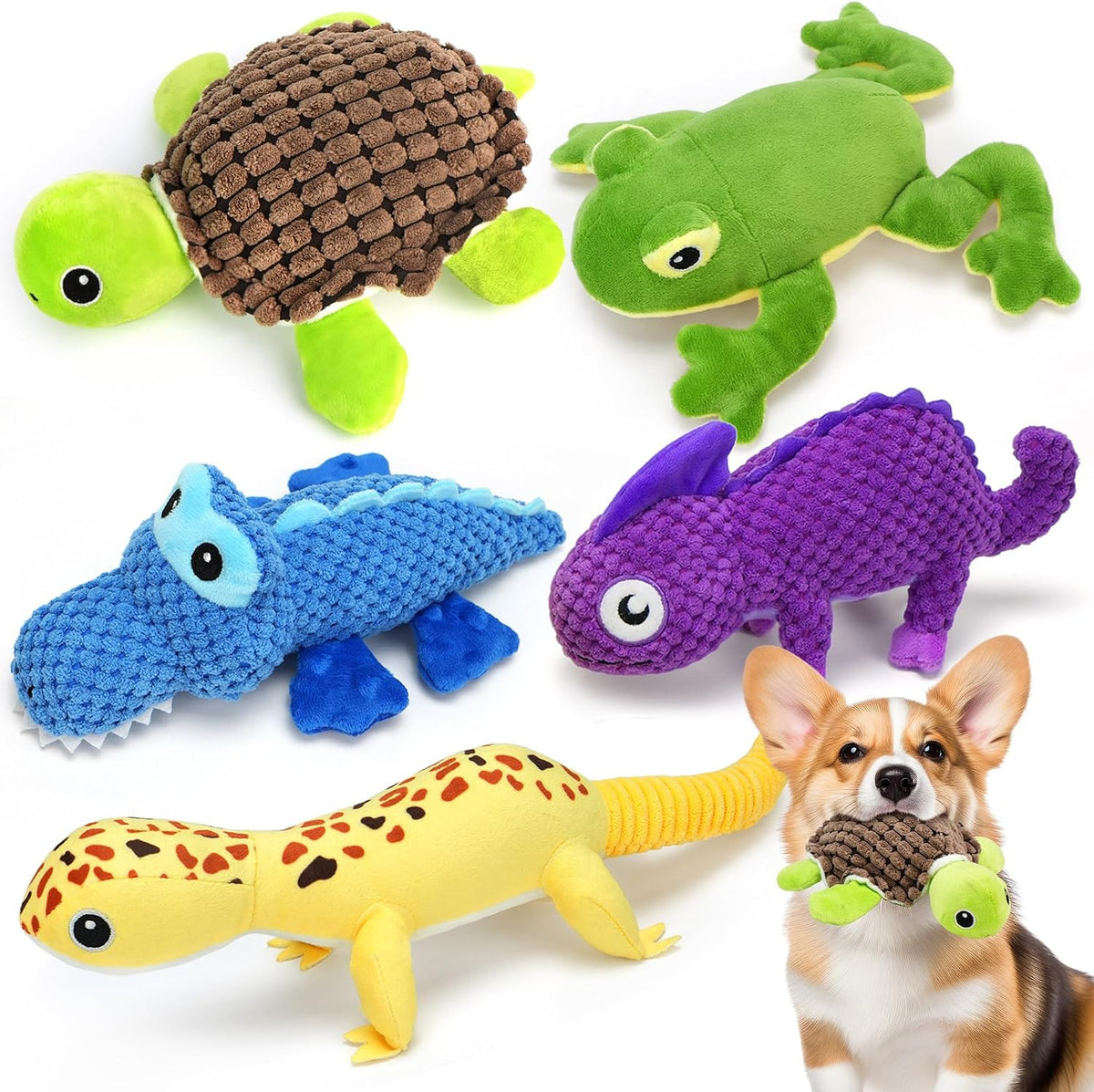 PrimePets Dog Toys, Plush Dog Squeaky Toys - Forest Animal Dog Toy (5 Pcs)