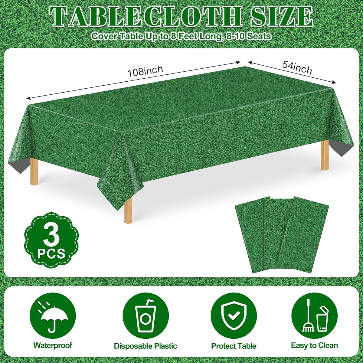 NatNarr 3 Pack Wood Grain Plastic Tablecloths - Grass - image 2