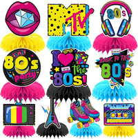 10 Pcs 80s Party Decorations, 1980s Table Honeycomb Centerpieces – Fun for Kids & Family - 80s Retro Style
