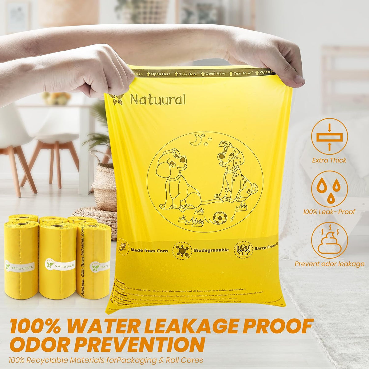 Dog Poop Bags-150 Counts with Leash Dispenser, 10 Rolls - Yellow / 600 Count (Pack of 1) - image 4