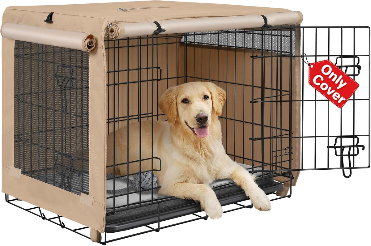 Dog Crate Cover, Kennel Covers Fit for 30 Inch Dogs Crate - Beige (with left window) / 24 Inch