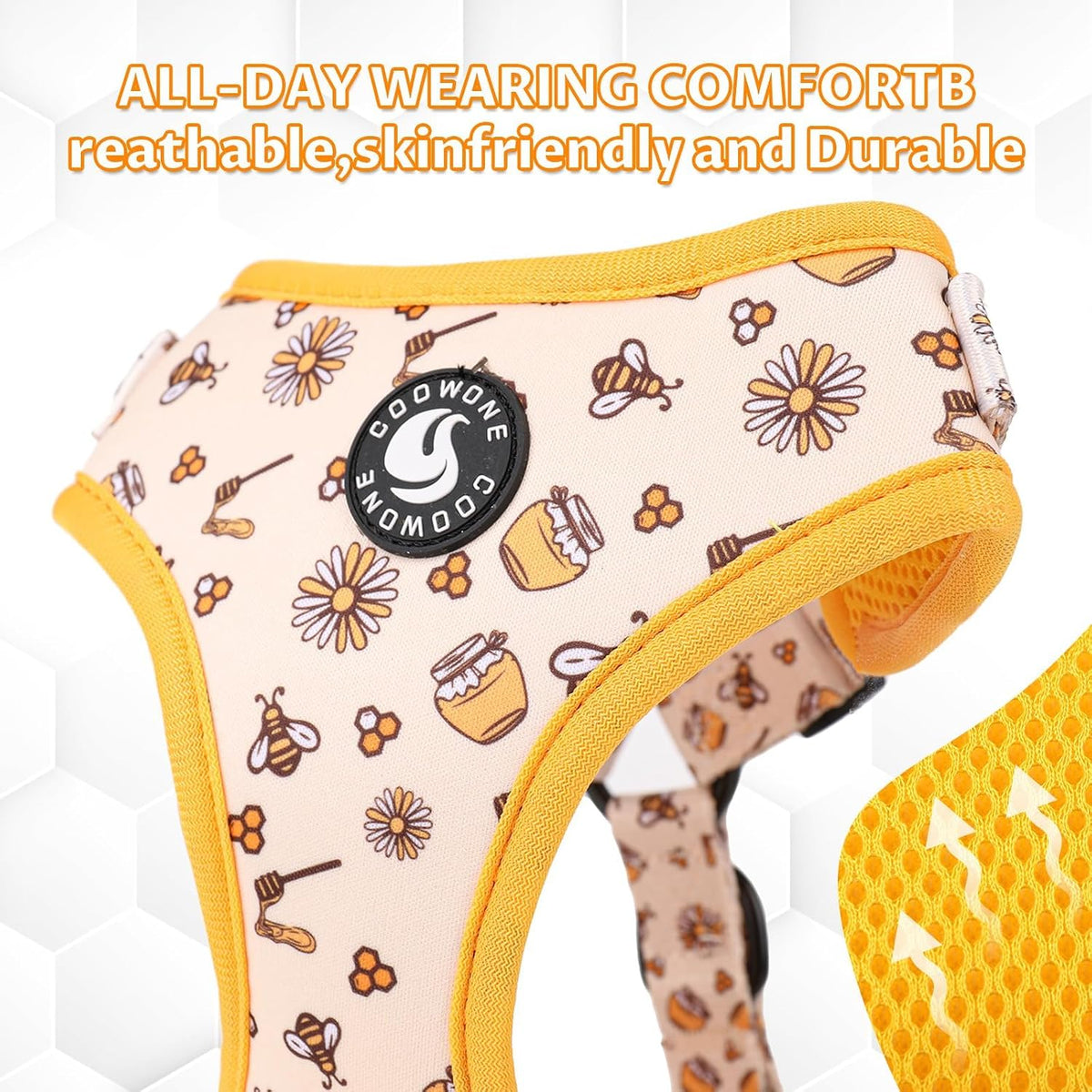 Dog Cat Harness and Leash Set - Honeybee / M (Neck 13.4"-16.5"; Chest 17.7"-23") - image 2