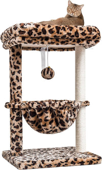 SYANDLVY Small Cat Tree for Indoor Cats - Leopard Print / Top Perch with Basket
