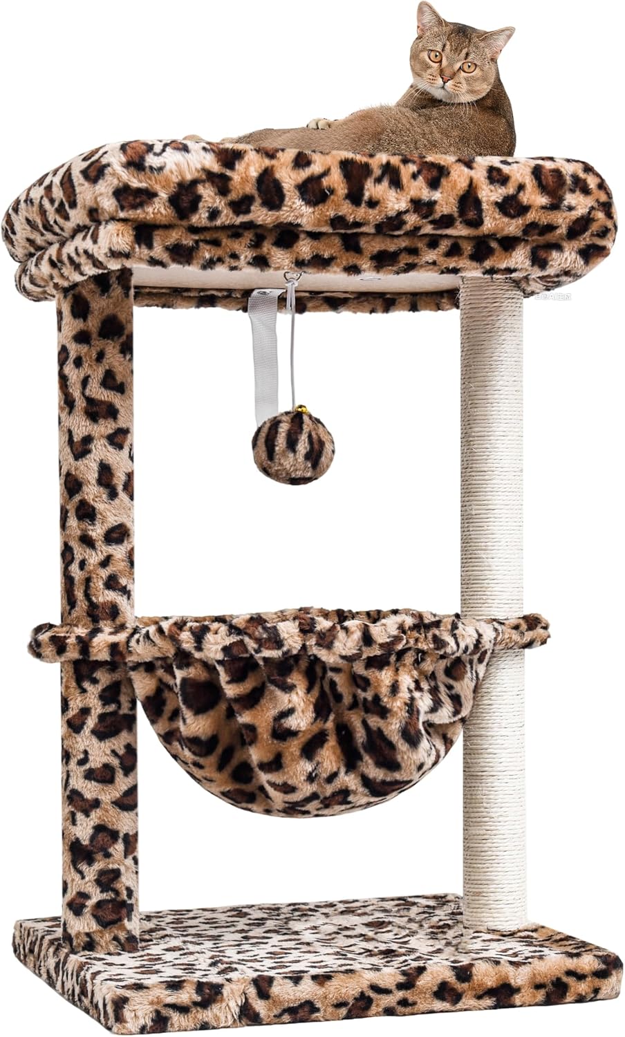 SYANDLVY Small Cat Tree for Indoor Cats - Leopard Print / Top Perch with Basket