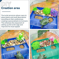 Aquatic Turtle Tank Habitat Kit Stone+Filter+Heat Lamp Enhancing Interaction with 360° Viewing, Standalone Filtration, DIY Creative Zone, Enriched Living (Blue, XL[Without Light])