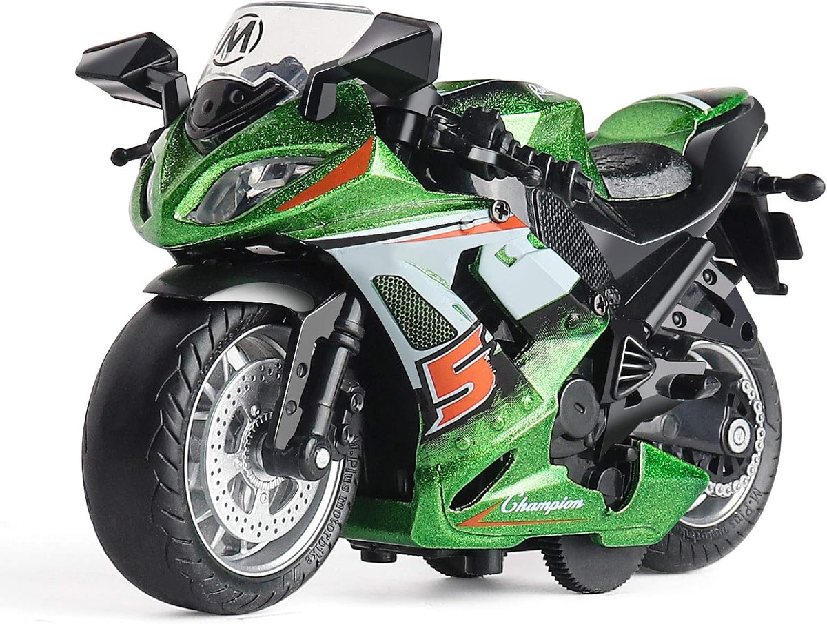 Toy Motorcycle, Pull Back Toy Car with Sound and Light Toy - Green