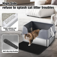 Suhaco Extra Large Stainless Steel Litter Box with Lid XXL High Sided Cat Litter Boxes Included Litter Mat & Litter Scoop Anti-Urine Leakage Metal Pet Toilet for Big Cats (Grey XXL)