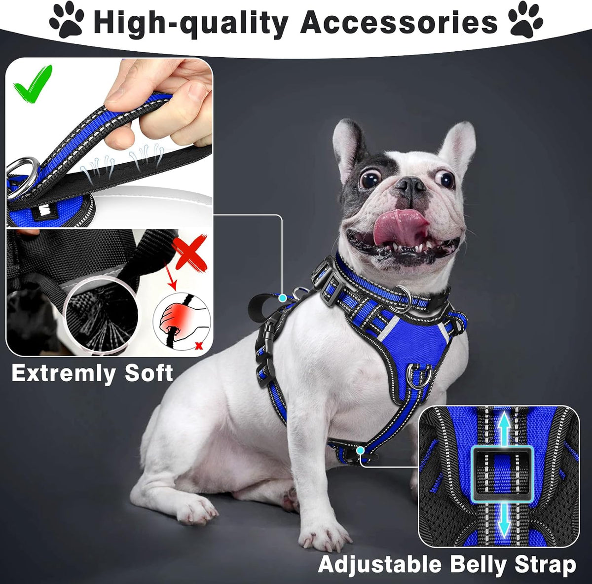 WINSEE Pet Harness Collar and Leash Set - X-Large / Dark Blue - image 2