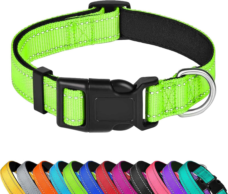 Reflective Dog Collar, Adjustable Soft Neoprene Padded, M - Green / Large
