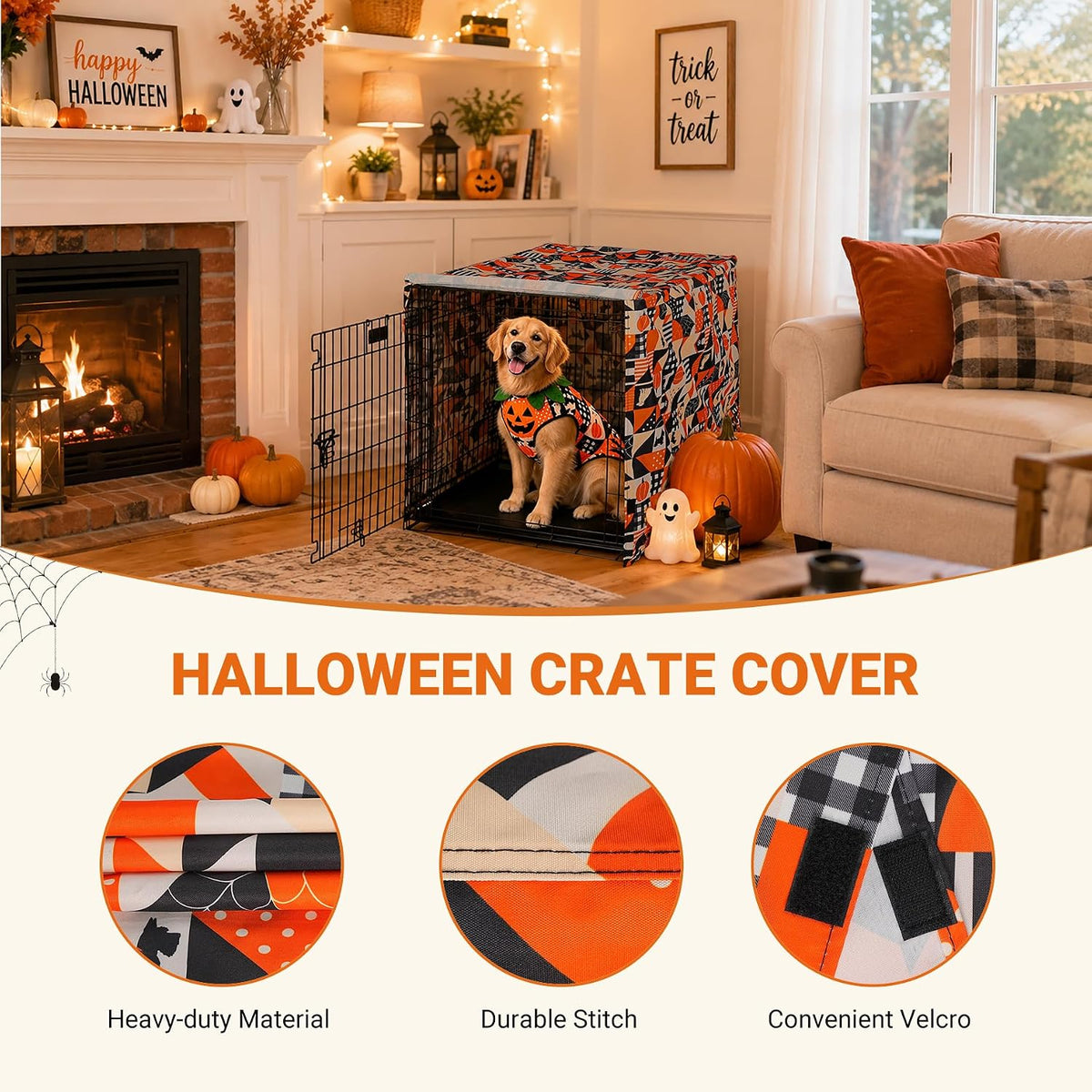 Explore Land Dog Crate Cover - Orange Dog Grid / 36.0"L x 23.0"W x 25.0"H - image 4