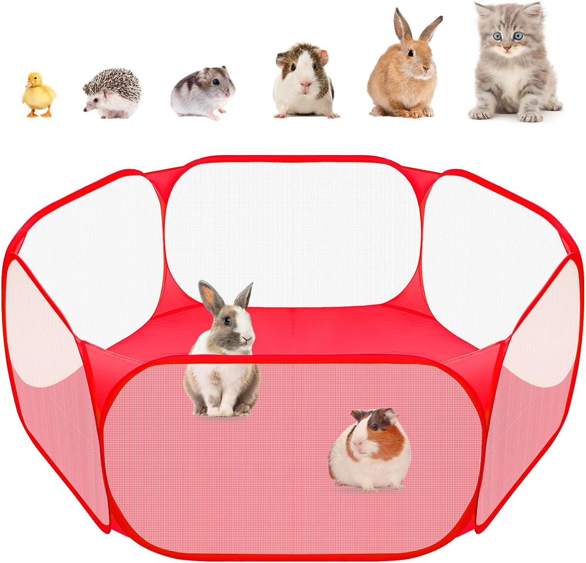 Small Animal Playpen, Pop-Up Portable Play Yard for Guinea Pigs - Red