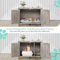 Vongrasig Cat Litter Box Enclosure,Litter Box Furniture Hidden with Barn Door,Wooden Cat Washroom Furniture,Cat House,End Table, Fit Most of Litter Box, Grey