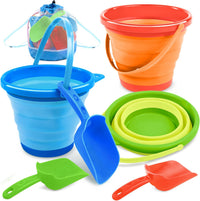 JOYIN Foldable Beach Bucket Set, Camping Gear, Travelling - Orange/Blue/Green