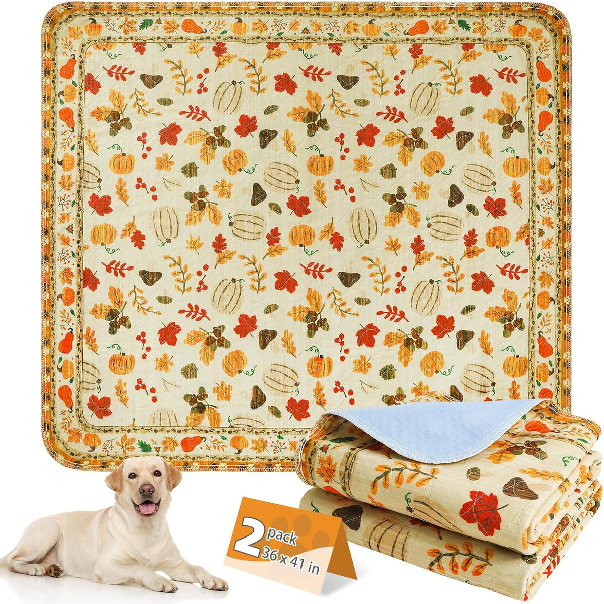 Washable Pee Pads for Dogs, Nonslip and Leak-Proof Dog Pee Pads - Thanksgiving Orange / 36" x 41" (2 Pack)