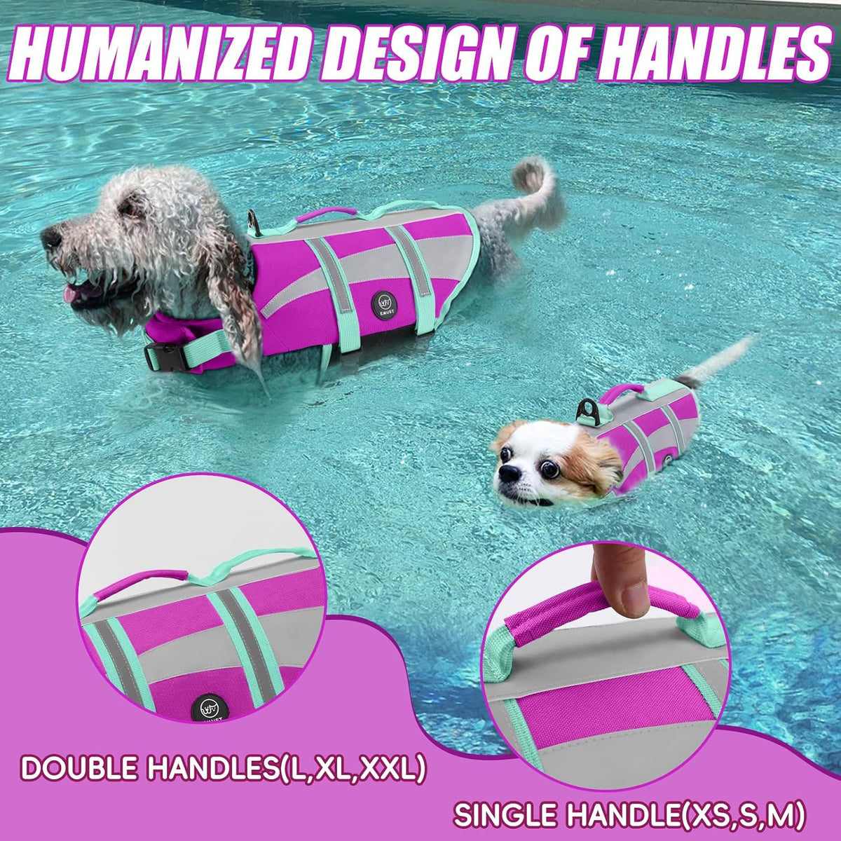 EMUST Dog Life Jacket, High Visibility Dog Life Vests with 2 Rescue Handles – Essentials for Dogs - Medium / NewPurple - image 2