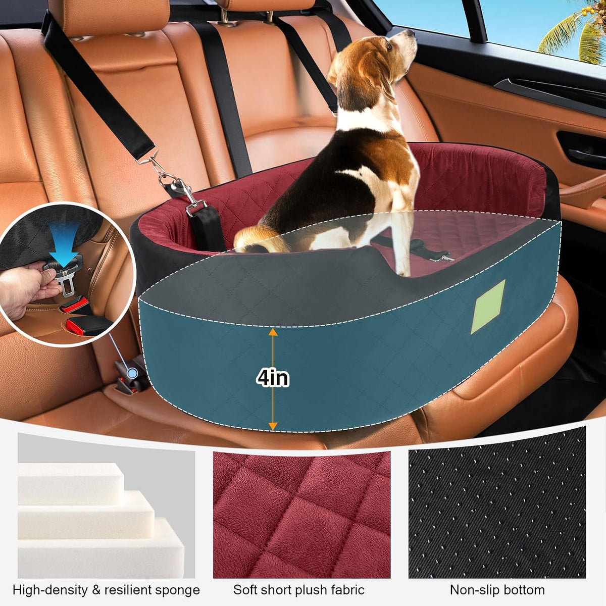 Dog Car Seat for Medium Dogs Up to 50 lbs - Black/Red - image 3