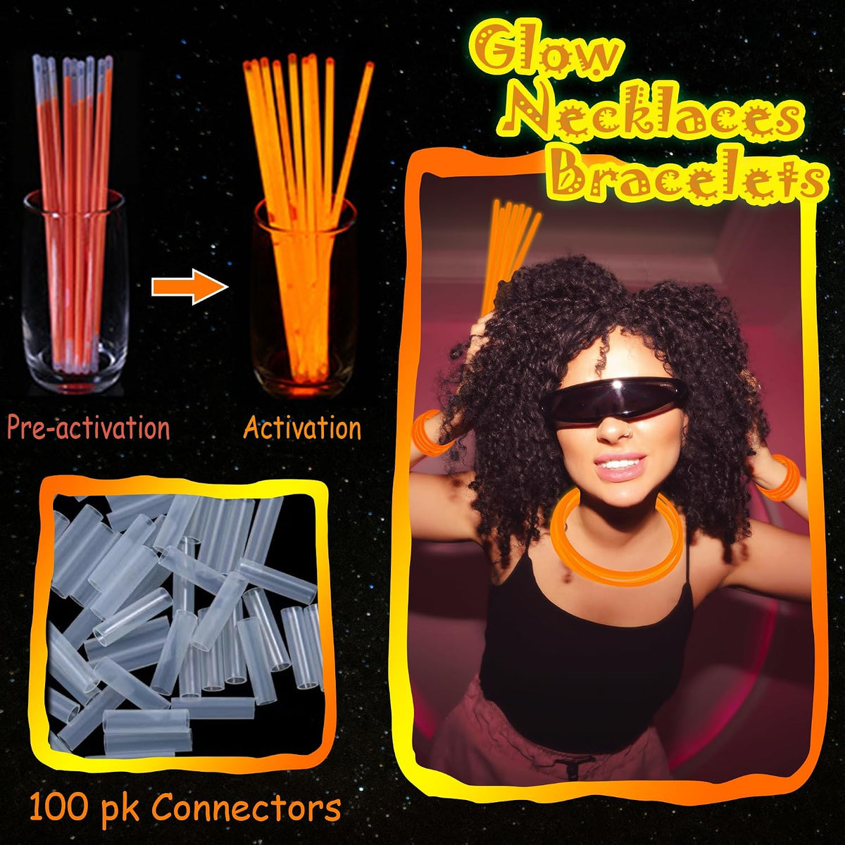 ILHSTY 100 pack green 8 inch glow sticks with connectors for necklaces - view 29