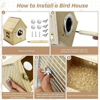 PINVNBY Parakeet Nesting Box Bird House for Cage Wood Mating Box Bird - Wood House Shape,M: 7.91*6.3*5.82 inch - image 4