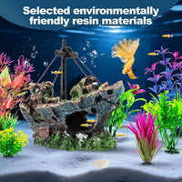8Pcs Fish Tank Decorations Set Sunken Ship Decoration - 8 Pcs - image 4