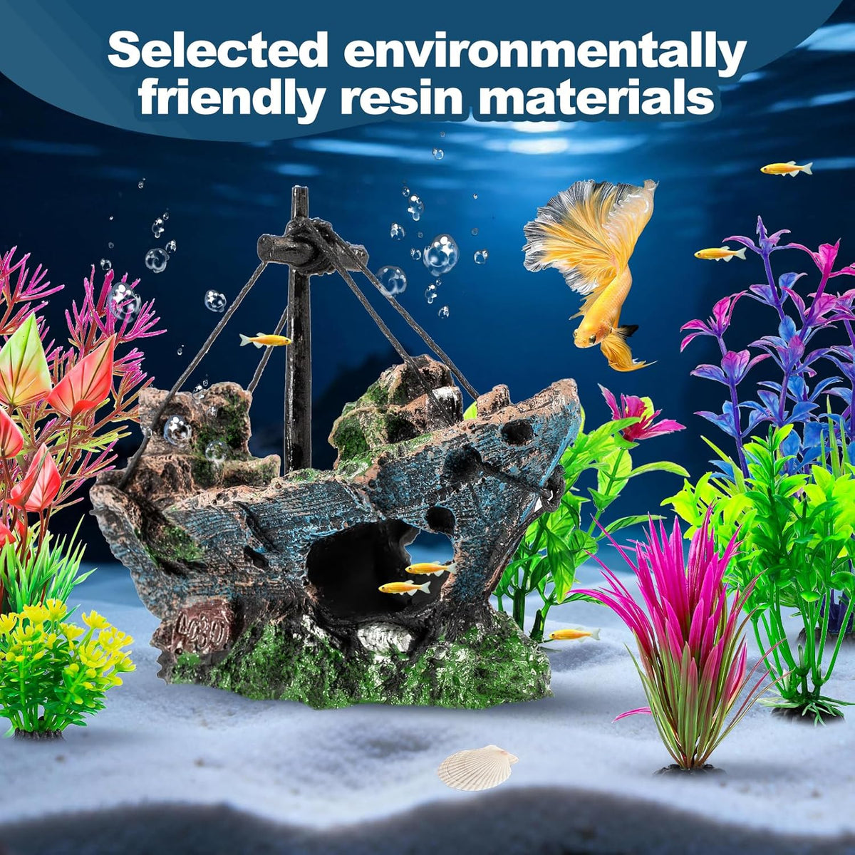 8Pcs Fish Tank Decorations Set Sunken Ship Decoration - 8 Pcs - image 4