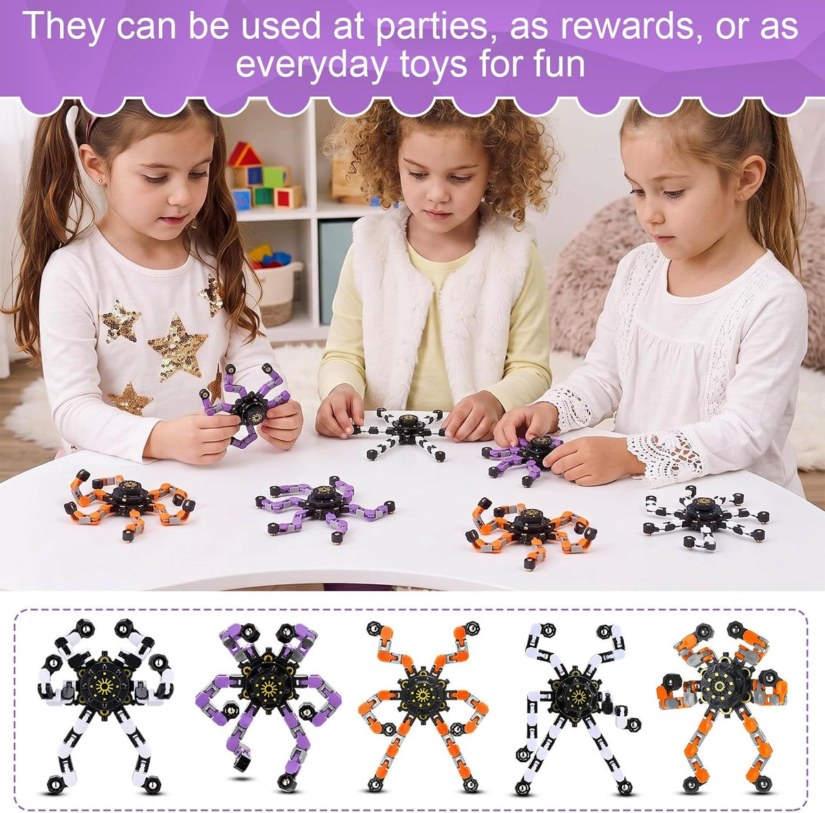 Jerify 40 pack transformable chain robot fidget spinner toys in five bright colors - view 22