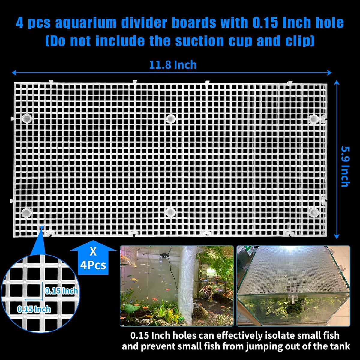 Adjustable Platic Grip Panel Aquarium Fish Tank Divider Filter Bottom - 4pcs 11.8X5.9 Inch with 0.15 Inch hole / White - image 2