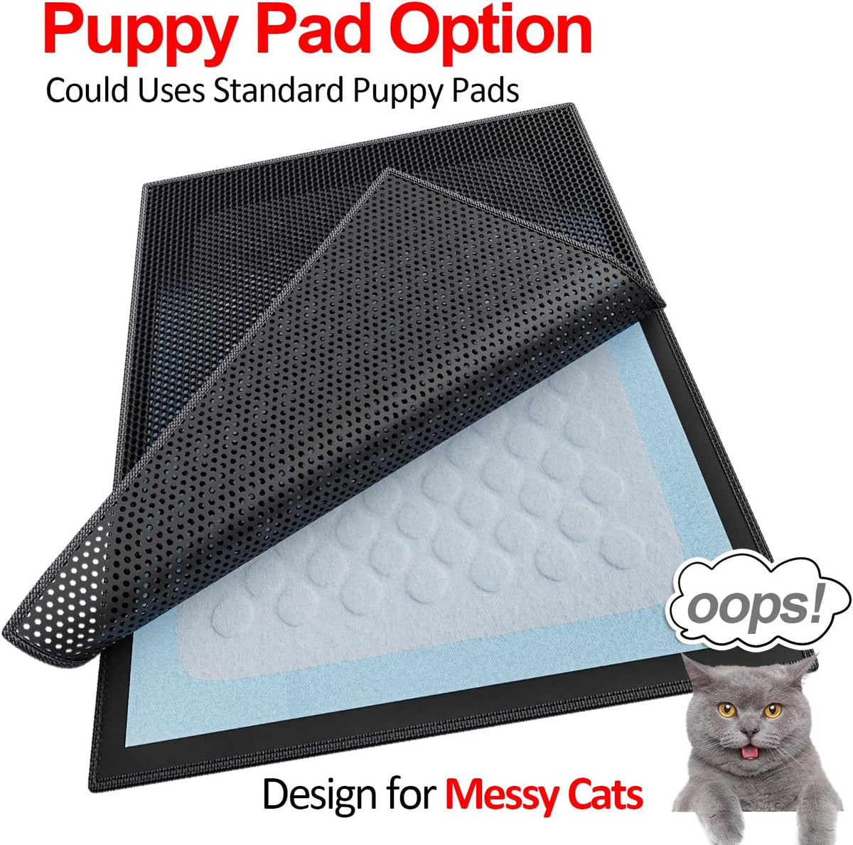 Waretary Cat Litter Mat, 36"x30", Waterproof, Scatter Control - Black / 47"x 36" - image 3