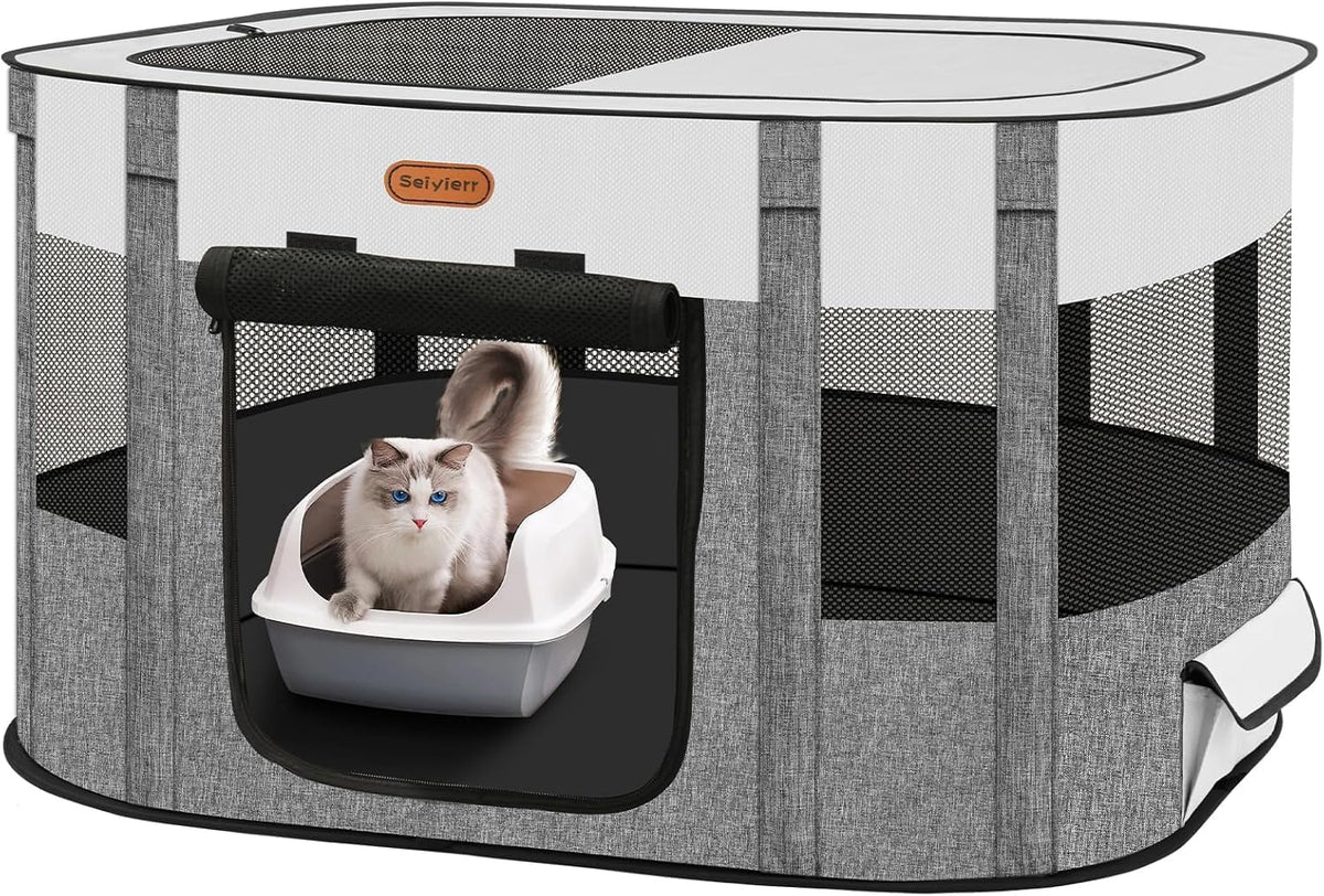 Foldable Pet Playpen, Cat & Puppy Playpen - Grey / 1 / Small(29.5''×22.8''×16.5'')