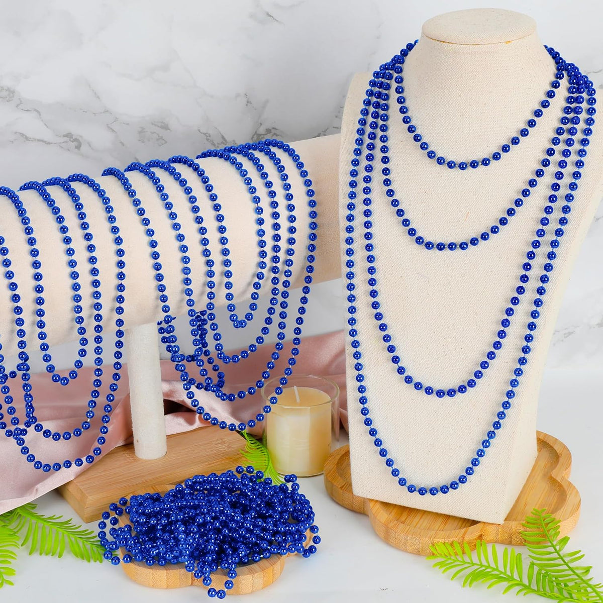 Huskein Bead Necklace, 33" Colorful Mardi Gras Beads Necklaces - Blue / 120 - image 4