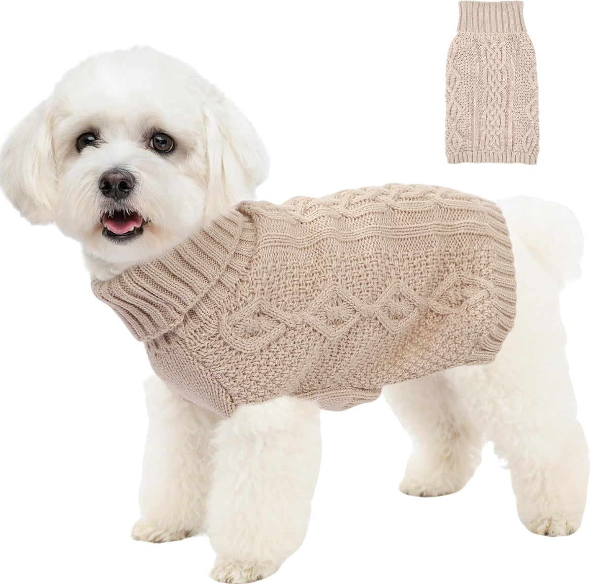 Knitted Dog Sweaters for Small Dogs Warm Small Dog Clothes Winter - BEIGE / Large