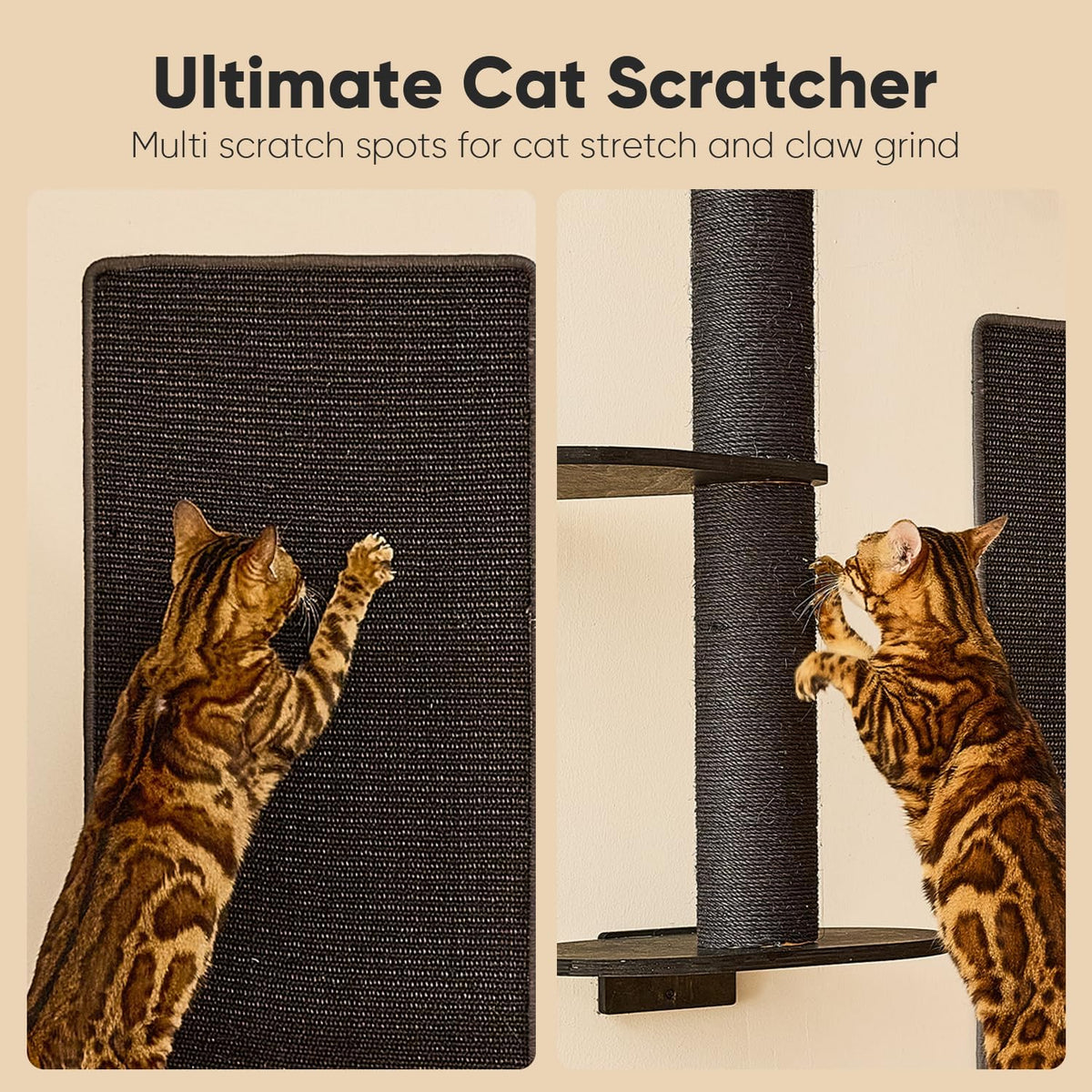 FUKUMARU Cat Wall Shelves, Beige - Black / 4-Pack Large - image 4