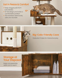 Feandrea Cat Tree, 66.9-Inch Cat Tower with Litter Box Enclosure – Essentials for Cats - Rustic Brown - image 4