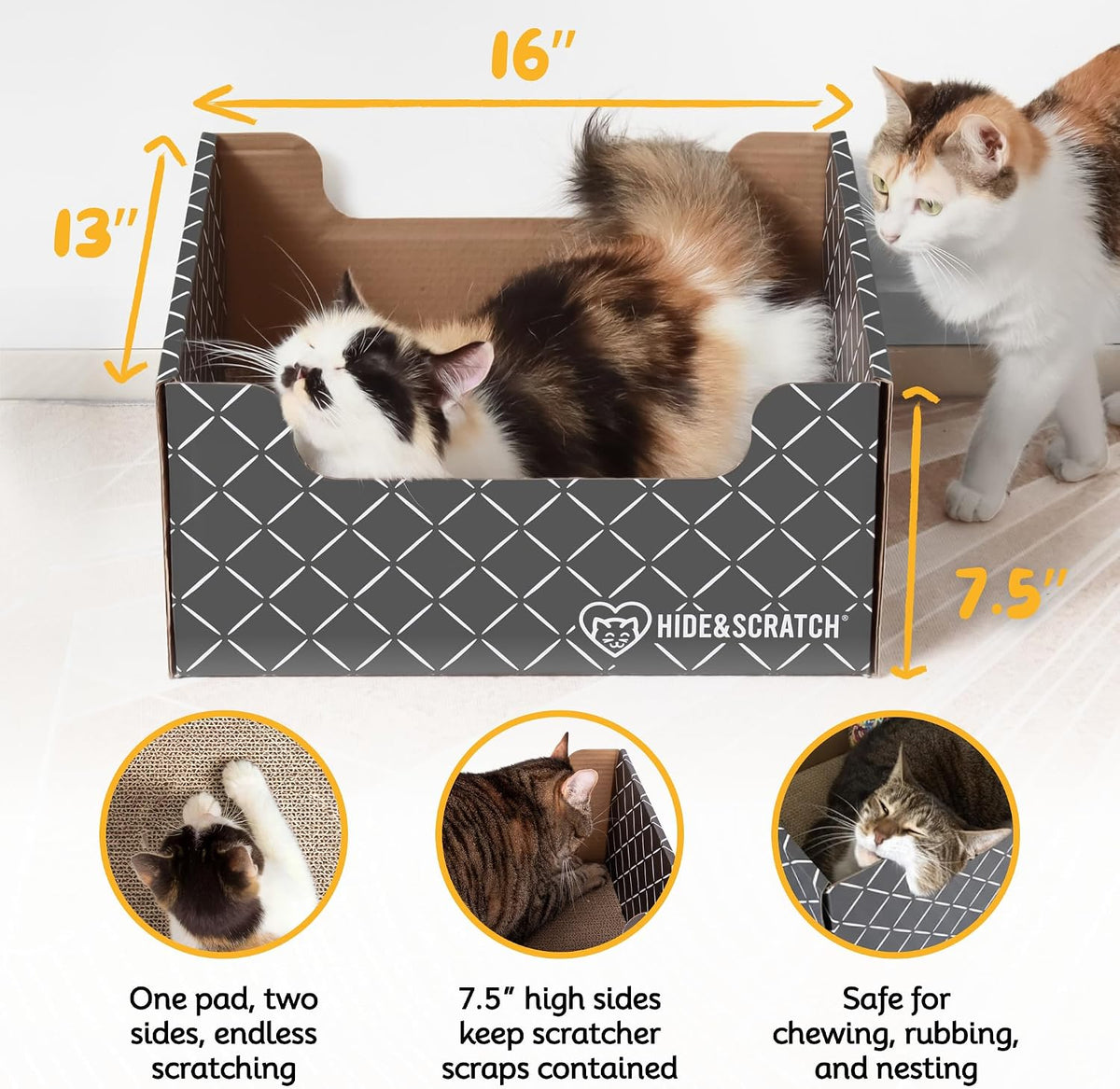 Hide & Scratch Cardboard Cat Scratcher Box & Bed Dark Grey Diamond Pad – Essentials for Cats - Dark Grey Diamond - image 3