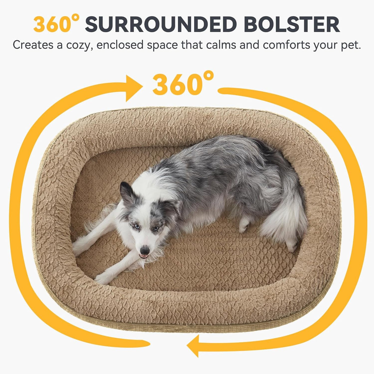 JOEJOY XL Orthopedic Dog Bed for Large Dogs, 360° Oval Bolster - Light Brown / 28"l X 23"w X 6.5"th - image 3